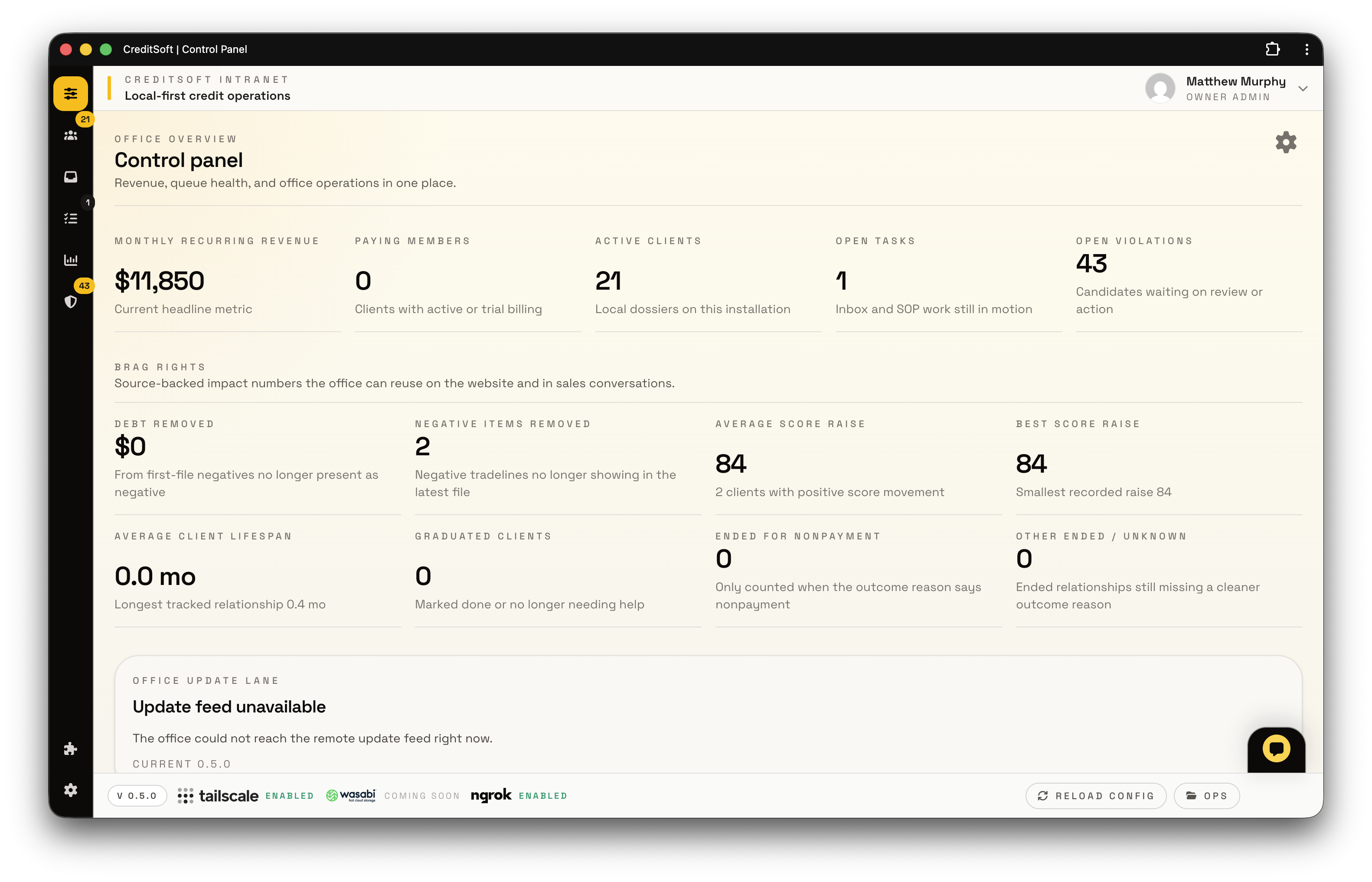 CreditSoft installed app dashboard screenshot.